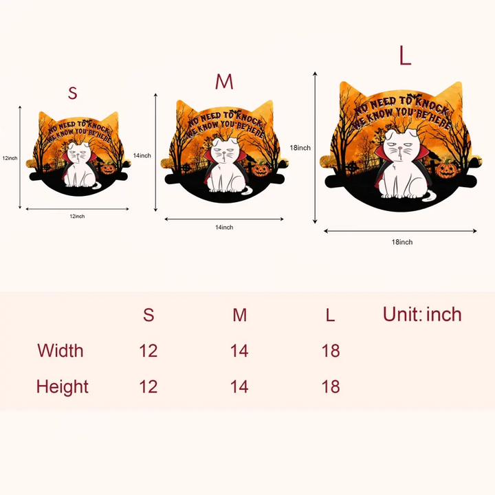 Personalized Custom Door Sign - Halloween Gift For Cat Lover, Cat Mom, Cat Dad, Cat Owner - No Need To Knock We Know You're Here