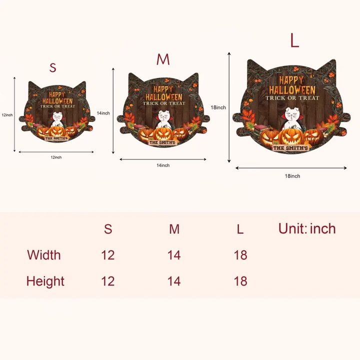 Personalized Custom Door Sign - Halloween Gift For Cat Mom, Cat Dad, Cat Lover, Cat Owner - Happy Halloween Trick Or Treat