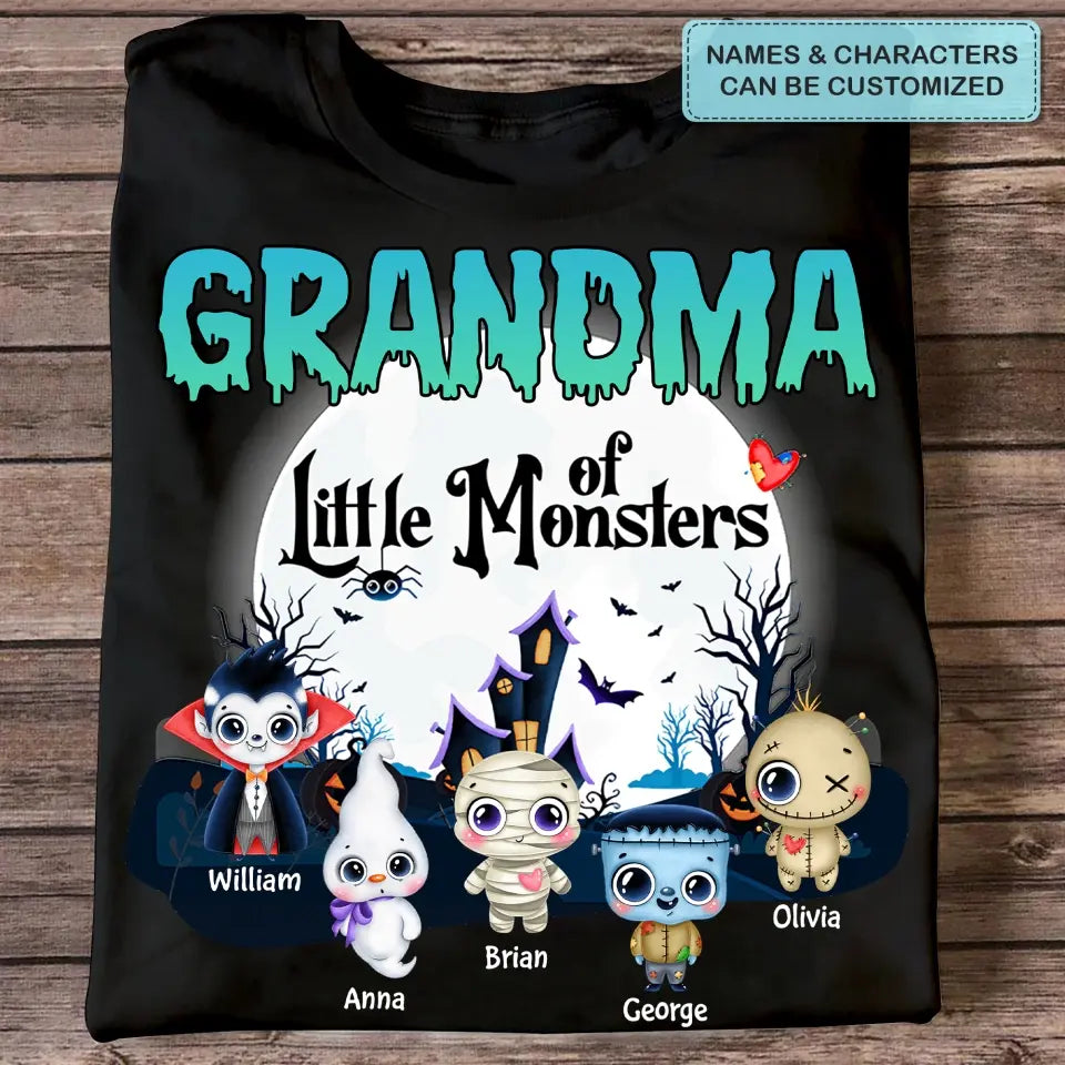 Grandma Of Little Monsters - Personalized Custom T-shirt - Halloween Gift For Grandma, Mom, Grandpa, Dad