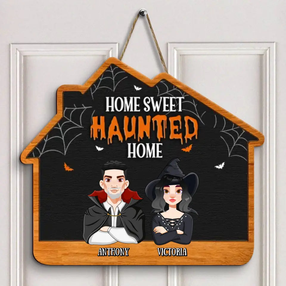 Home Sweet Haunted Home - Personalized Custom Door Sign - Halloween Gift For Family, Family Members