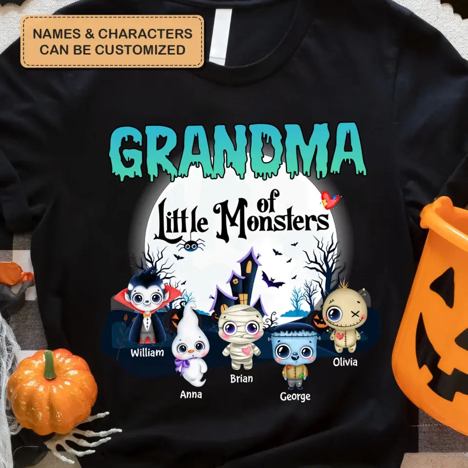 Grandma Of Little Monsters - Personalized Custom T-shirt - Halloween Gift For Grandma, Mom, Grandpa, Dad