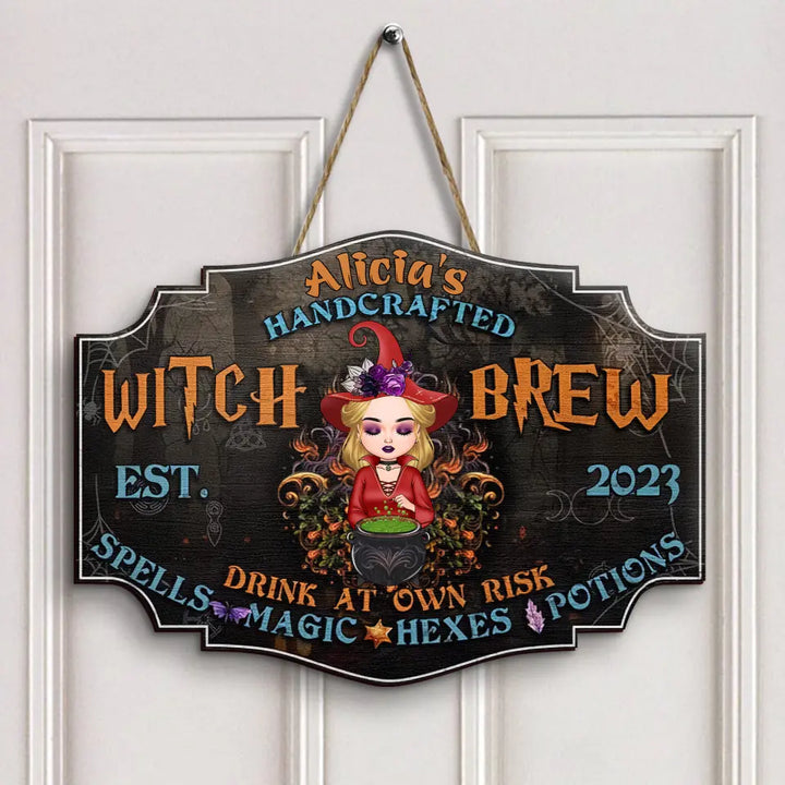 Witch Brew Drink At Your Own Risk - Personalized Custom Door Sign - Halloween Gift For Witch