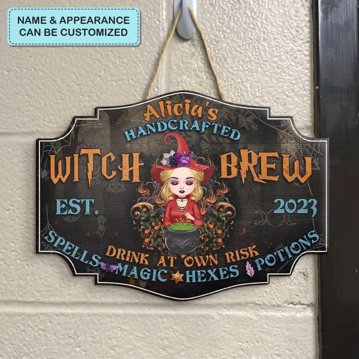Witch Brew Drink At Your Own Risk - Personalized Custom Door Sign - Halloween Gift For Witch