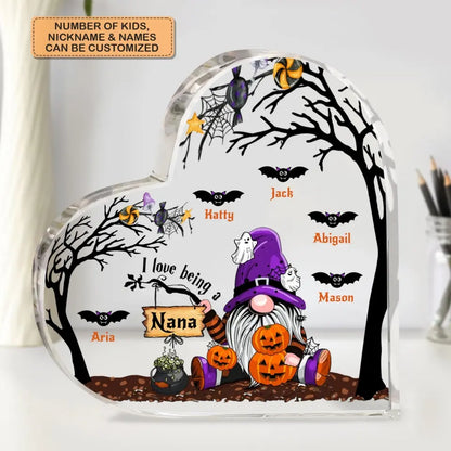 I Love Being A Nana Halloween - Personalized Custom Heart-shaped Acrylic Plaque - Halloween Gift For Grandma, Mom, Family Members