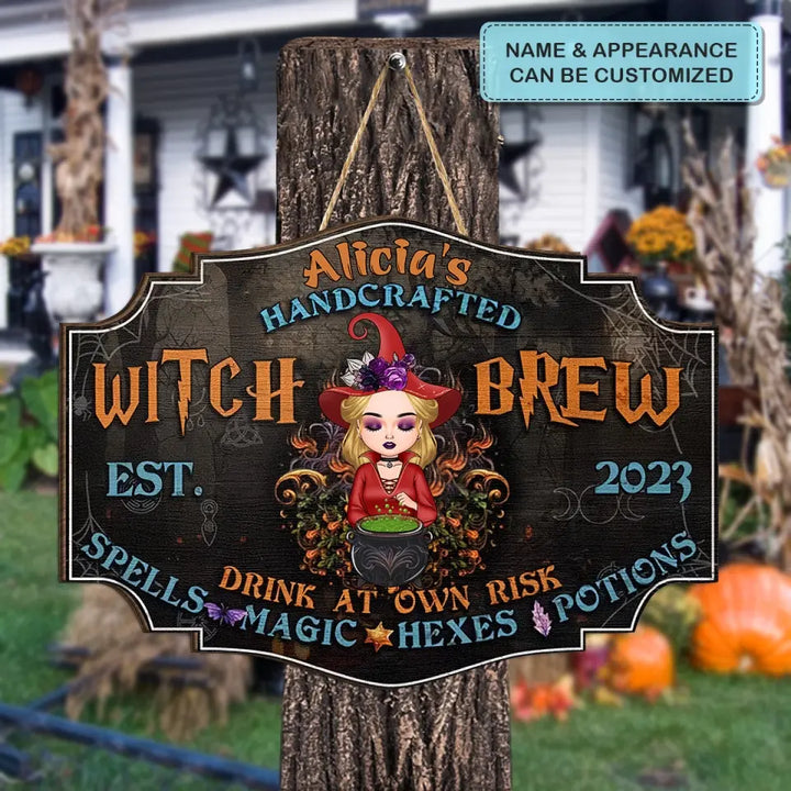Witch Brew Drink At Your Own Risk - Personalized Custom Door Sign - Halloween Gift For Witch