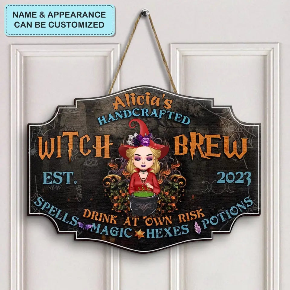 Witch Brew Drink At Your Own Risk - Personalized Custom Door Sign - Halloween Gift For Witch