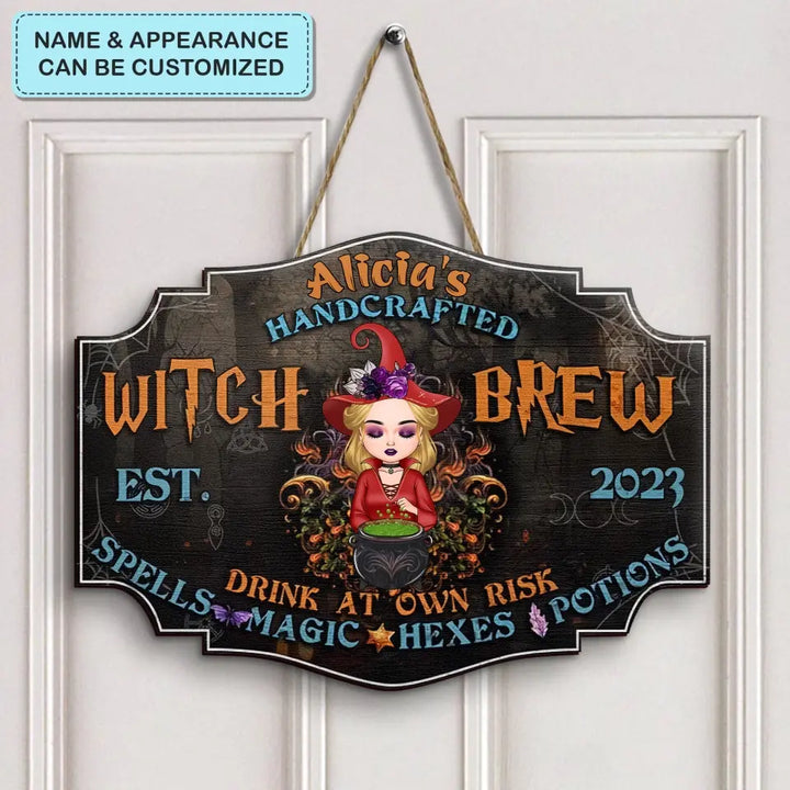Witch Brew Drink At Your Own Risk - Personalized Custom Door Sign - Halloween Gift For Witch