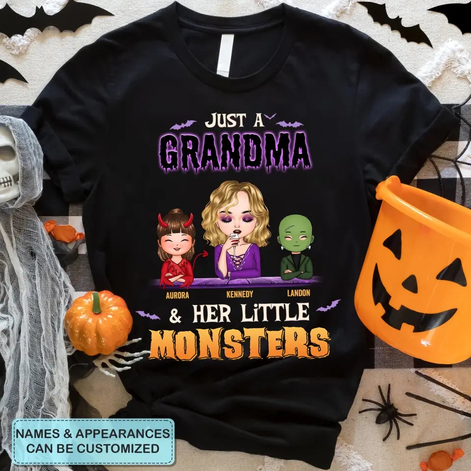 Just A Grandma And Her Little Monsters - Personalized Custom T-shirt - Halloween Gift For Grandma, Mommy
