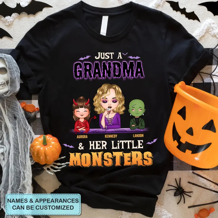 Just A Grandma And Her Little Monsters - Personalized Custom T-shirt - Halloween Gift For Grandma, Mommy