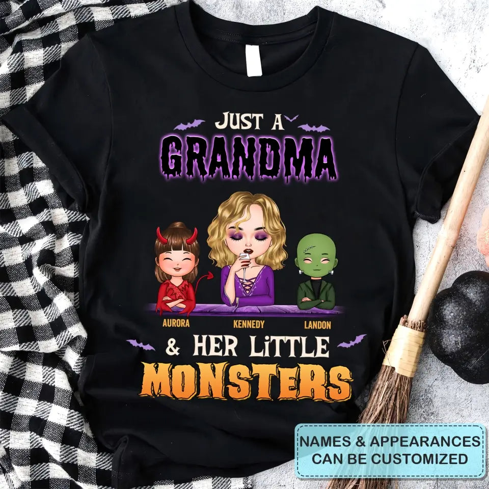 Just A Grandma And Her Little Monsters - Personalized Custom T-shirt - Halloween Gift For Grandma, Mommy