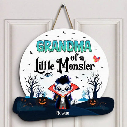 Personalized Custom Door Sign - Halloween Gift For Grandma, Mom - Grandma Of Little Monsters
