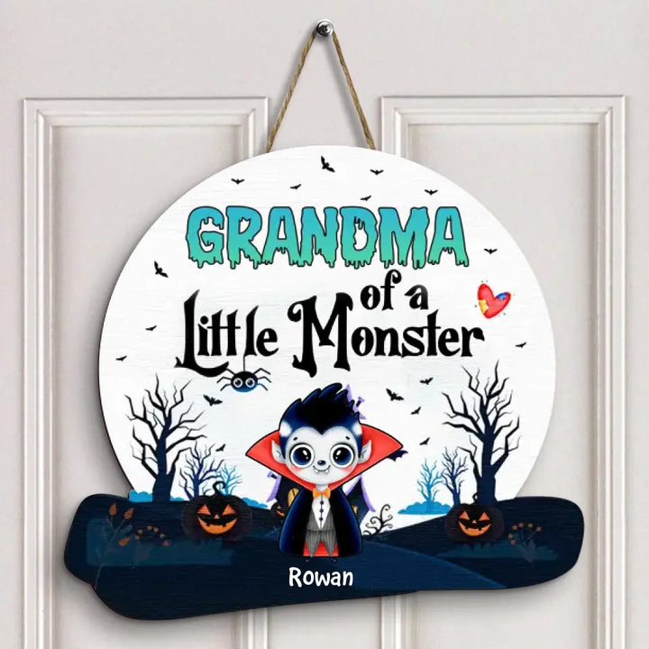 Personalized Custom Door Sign - Halloween Gift For Grandma, Mom - Grandma Of Little Monsters