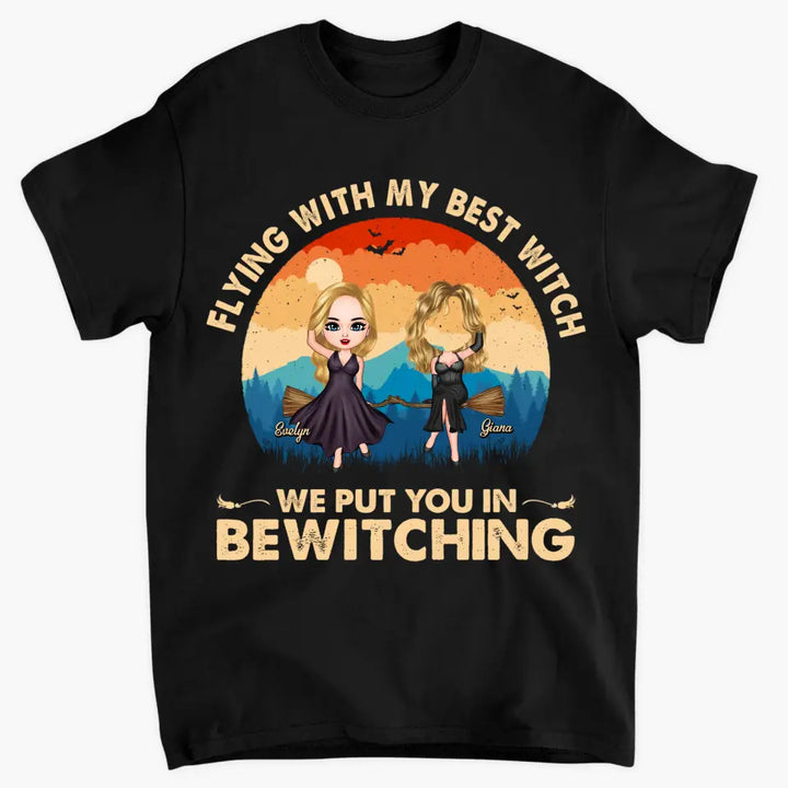 Flying With My Best Witch - Personalized Custom T-shirt - Halloween Gift For Friends, Besties