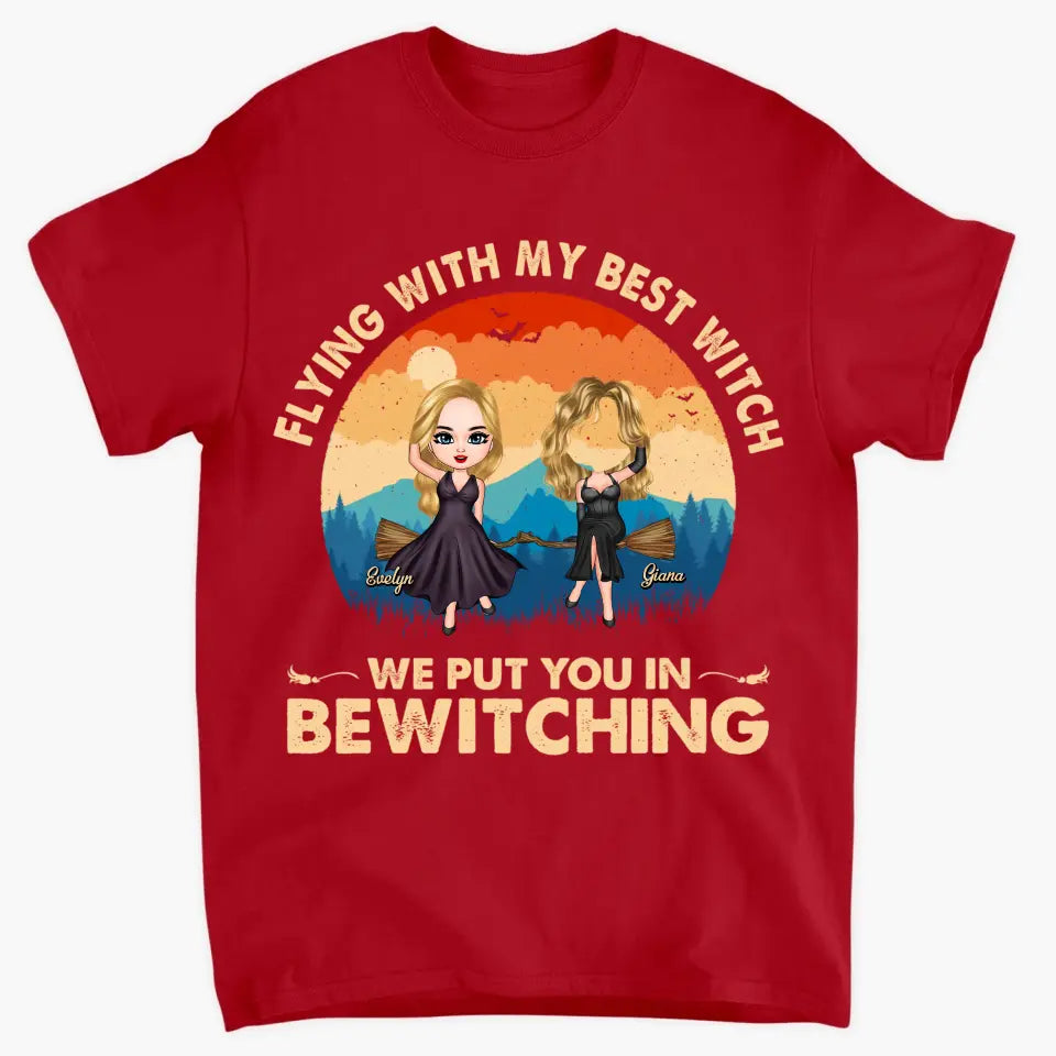 Flying With My Best Witch - Personalized Custom T-shirt - Halloween Gift For Friends, Besties