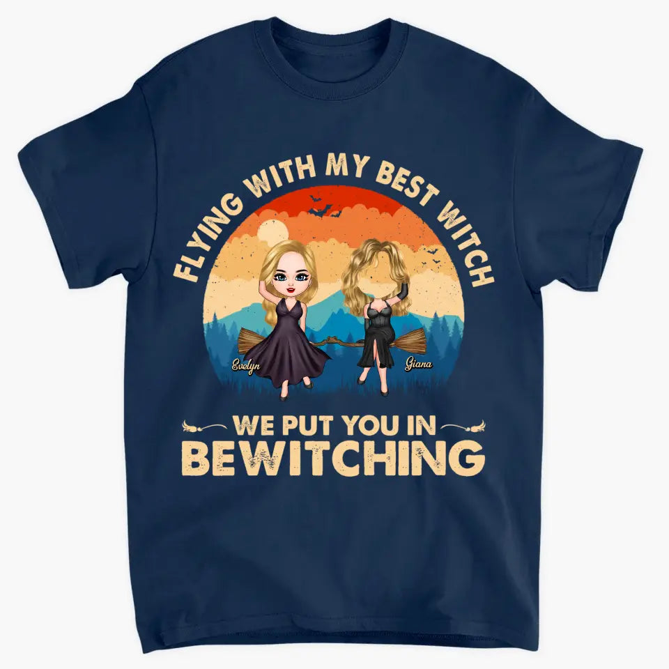 Flying With My Best Witch - Personalized Custom T-shirt - Halloween Gift For Friends, Besties