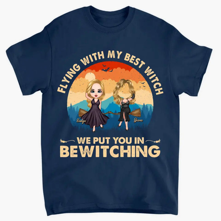Flying With My Best Witch - Personalized Custom T-shirt - Halloween Gift For Friends, Besties