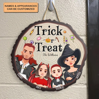 Trick Or Treat - Personalized Custom Door Sign - Halloween Gift For Mom, Dad, Family Member