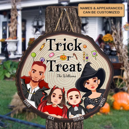 Trick Or Treat - Personalized Custom Door Sign - Halloween Gift For Mom, Dad, Family Member