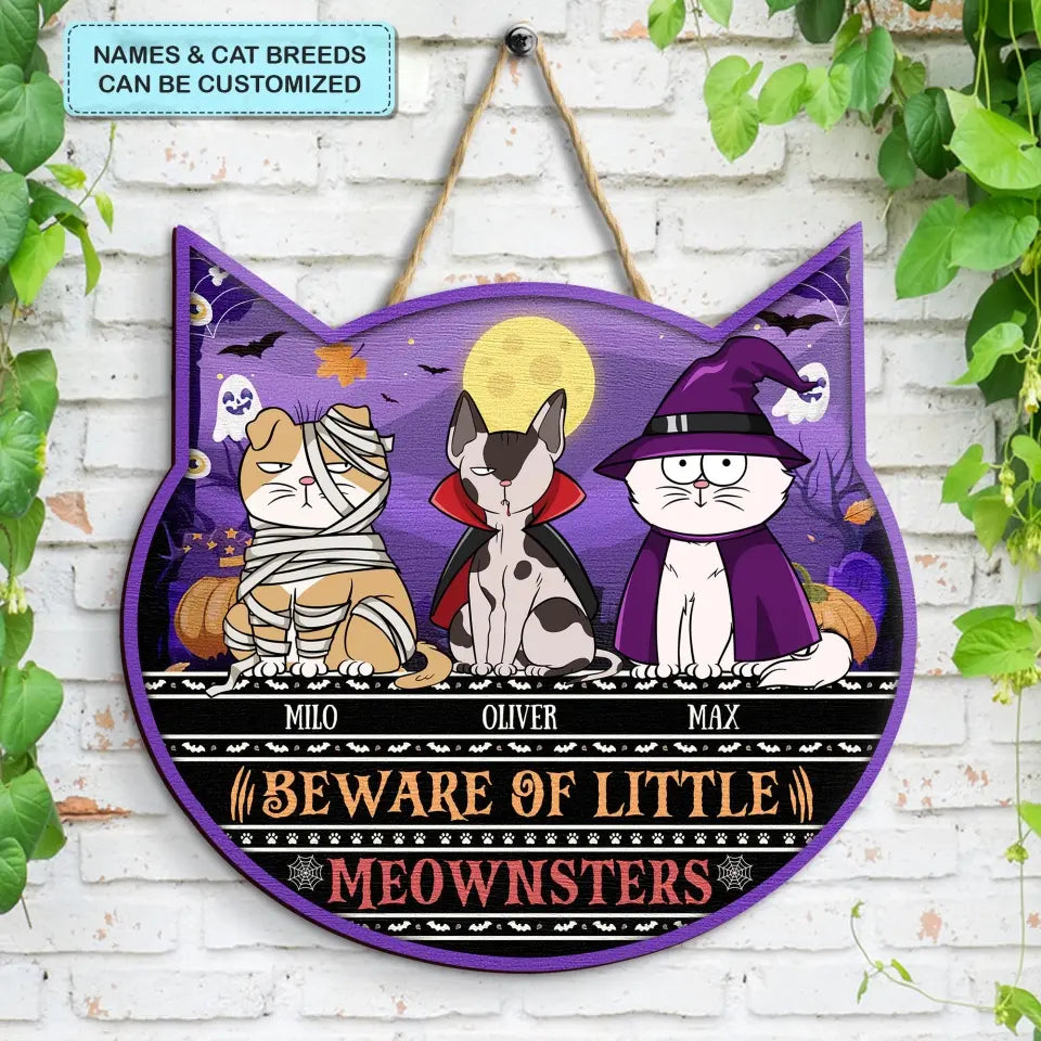 Beware Of Little Meownsters - Personalized Custom Door Sign - Halloween Gift For Cat Lover, Cat Mom, Cat Dad
