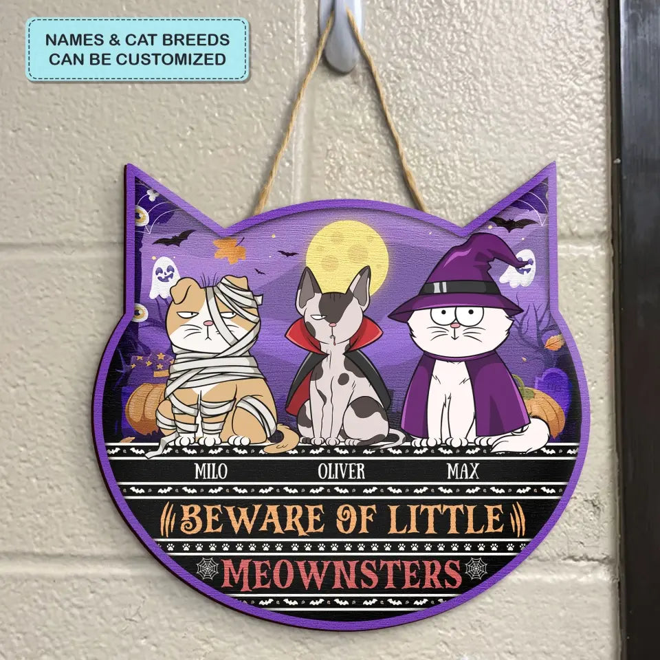 Beware Of Little Meownsters - Personalized Custom Door Sign - Halloween Gift For Cat Lover, Cat Mom, Cat Dad