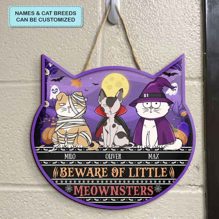 Beware Of Little Meownsters - Personalized Custom Door Sign - Halloween Gift For Cat Lover, Cat Mom, Cat Dad