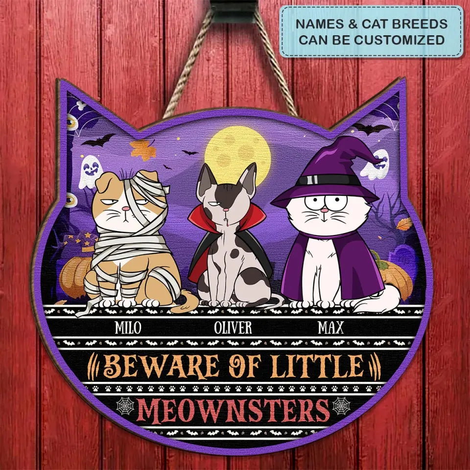 Beware Of Little Meownsters - Personalized Custom Door Sign - Halloween Gift For Cat Lover, Cat Mom, Cat Dad