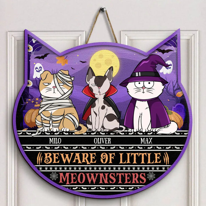 Beware Of Little Meownsters - Personalized Custom Door Sign - Halloween Gift For Cat Lover, Cat Mom, Cat Dad