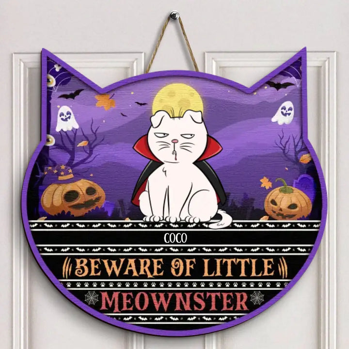 Beware Of Little Meownsters - Personalized Custom Door Sign - Halloween Gift For Cat Lover, Cat Mom, Cat Dad