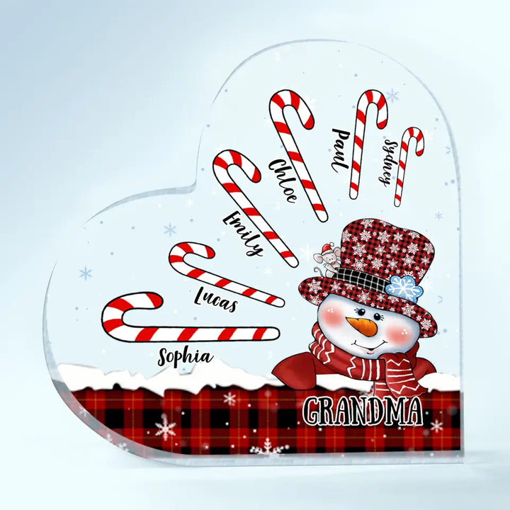 Grandma Snowman Christmas - Personalized Custom Heart-shaped Acrylic Plaque - Christmas Gift For Grandma