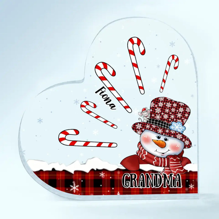 Grandma Snowman Christmas - Personalized Custom Heart-shaped Acrylic Plaque - Christmas Gift For Grandma
