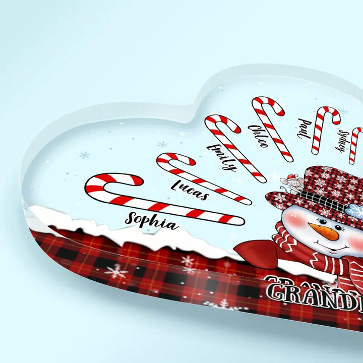 Grandma Snowman Christmas - Personalized Custom Heart-shaped Acrylic Plaque - Christmas Gift For Grandma