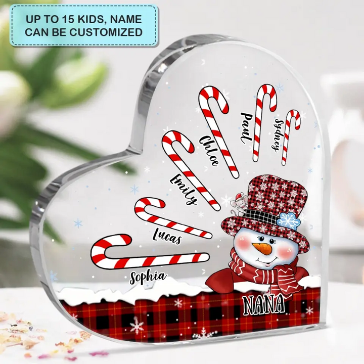 Grandma Snowman Christmas - Personalized Custom Heart-shaped Acrylic Plaque - Christmas Gift For Grandma