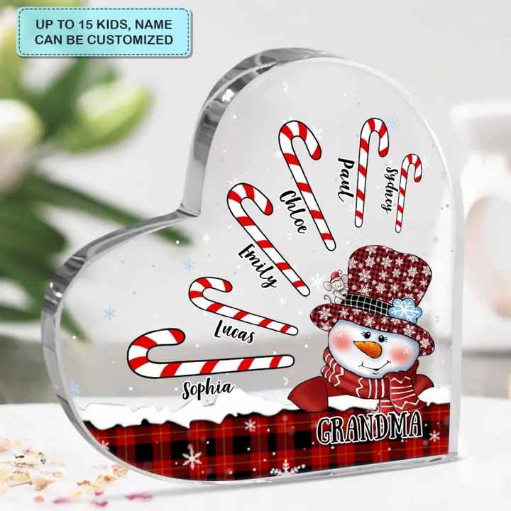 Grandma Snowman Christmas - Personalized Custom Heart-shaped Acrylic Plaque - Christmas Gift For Grandma