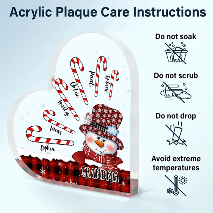 Grandma Snowman Christmas - Personalized Custom Heart-shaped Acrylic Plaque - Christmas Gift For Grandma