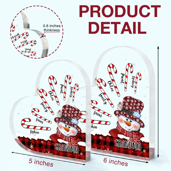 Grandma Snowman Christmas - Personalized Custom Heart-shaped Acrylic Plaque - Christmas Gift For Grandma