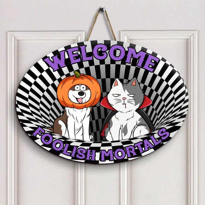 Dog Cat Halloween - Personalized Custom Door Sign - Halloween Gift For Pet Mom, Pet Dad, Pet Lover, Pet Parents