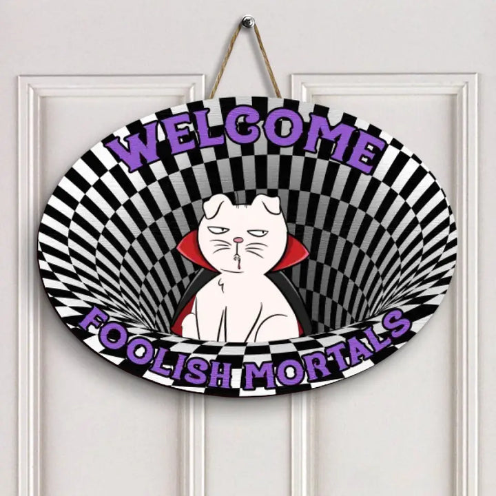 Dog Cat Halloween - Personalized Custom Door Sign - Halloween Gift For Pet Mom, Pet Dad, Pet Lover, Pet Parents