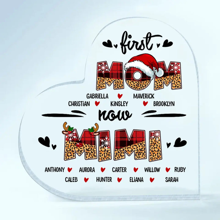 First Mom Now Grandma Christmas Version - Personalized Custom Heart-shaped Acrylic Plaque - Christmas Gift For Grandma, Mom