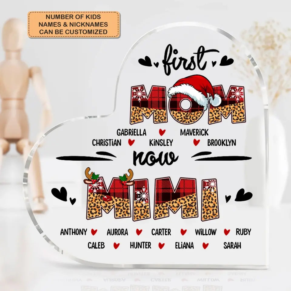 First Mom Now Grandma Christmas Version - Personalized Custom Heart-shaped Acrylic Plaque - Christmas Gift For Grandma, Mom