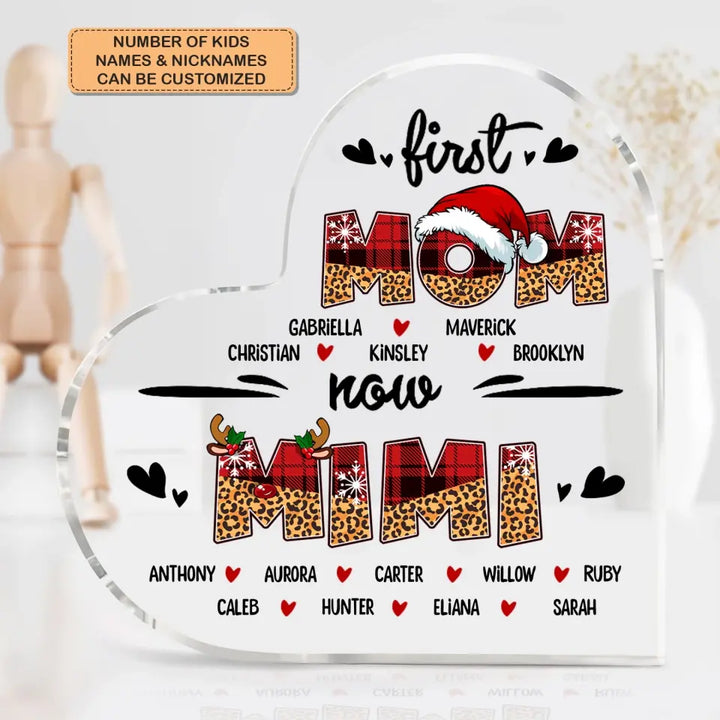 First Mom Now Grandma Christmas Version - Personalized Custom Heart-shaped Acrylic Plaque - Christmas Gift For Grandma, Mom