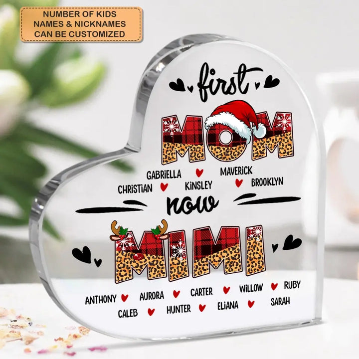 First Mom Now Grandma Christmas Version - Personalized Custom Heart-shaped Acrylic Plaque - Christmas Gift For Grandma, Mom