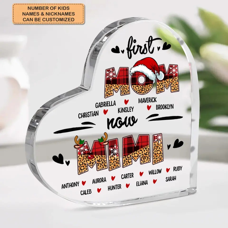 First Mom Now Grandma Christmas Version - Personalized Custom Heart-shaped Acrylic Plaque - Christmas Gift For Grandma, Mom