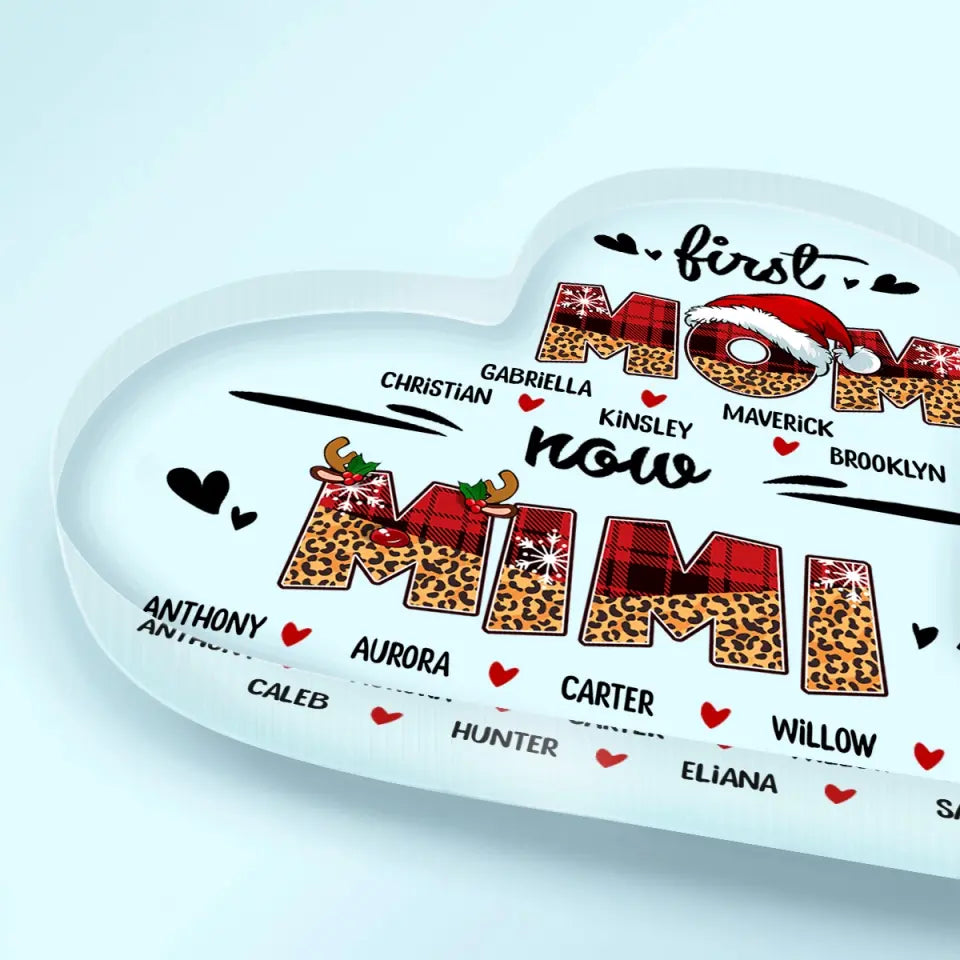 First Mom Now Grandma Christmas Version - Personalized Custom Heart-shaped Acrylic Plaque - Christmas Gift For Grandma, Mom