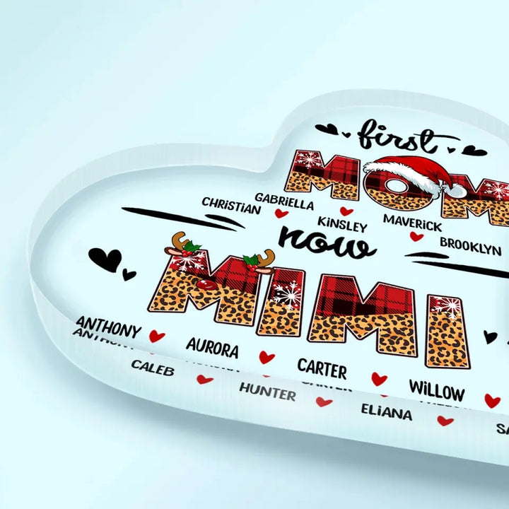 First Mom Now Grandma Christmas Version - Personalized Custom Heart-shaped Acrylic Plaque - Christmas Gift For Grandma, Mom