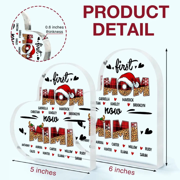 First Mom Now Grandma Christmas Version - Personalized Custom Heart-shaped Acrylic Plaque - Christmas Gift For Grandma, Mom