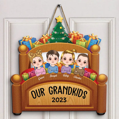 Our Grandkids 2023 - Personalized Custom Door Sign - Christmas Gift For Family, Grandma, Grandpa