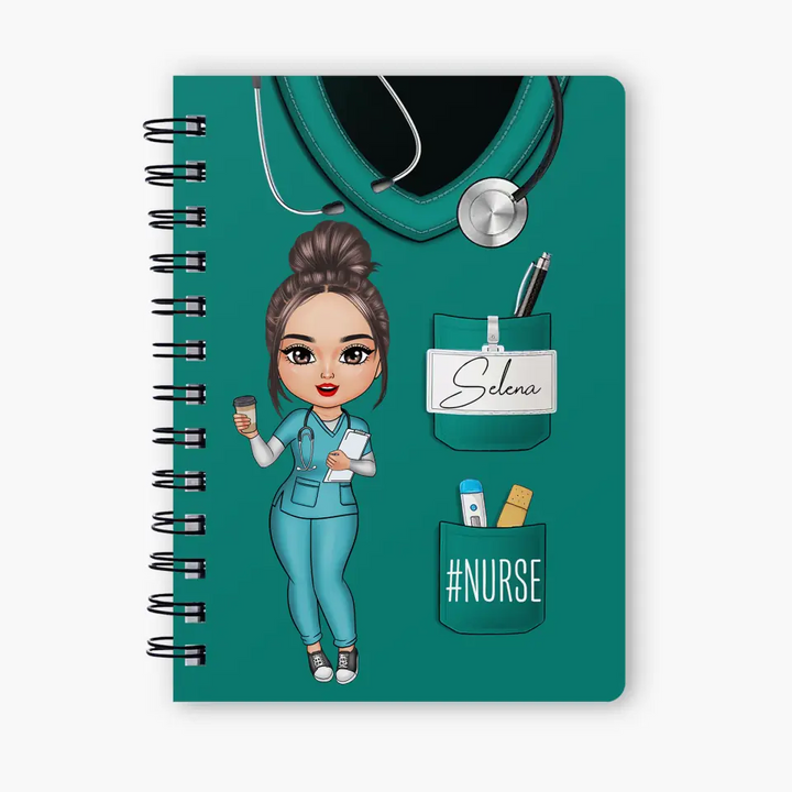 Nurse Life Pretty Doll - Personalized Custom Spiral Journal - Nurse's Day, Appreciation Gift For Nurse