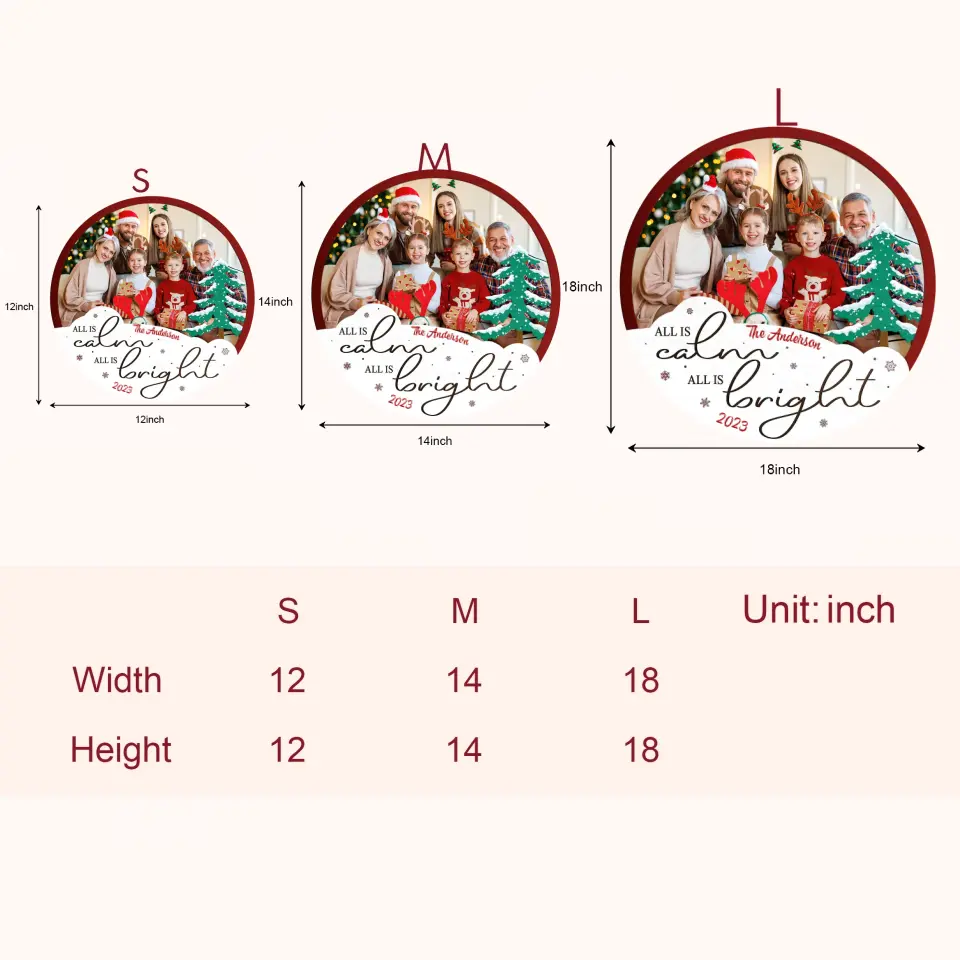 All Is Calm And Bright - Personalized Custom Door Sign - Christmas, Home Decor Gift For Family Members