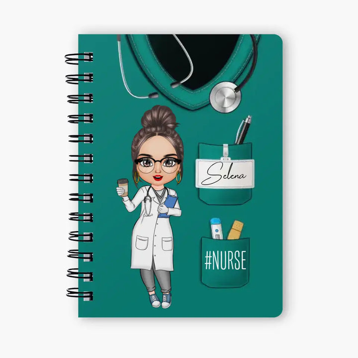 Nurse Life Pretty Doll - Personalized Custom Spiral Journal - Nurse's Day, Appreciation Gift For Nurse