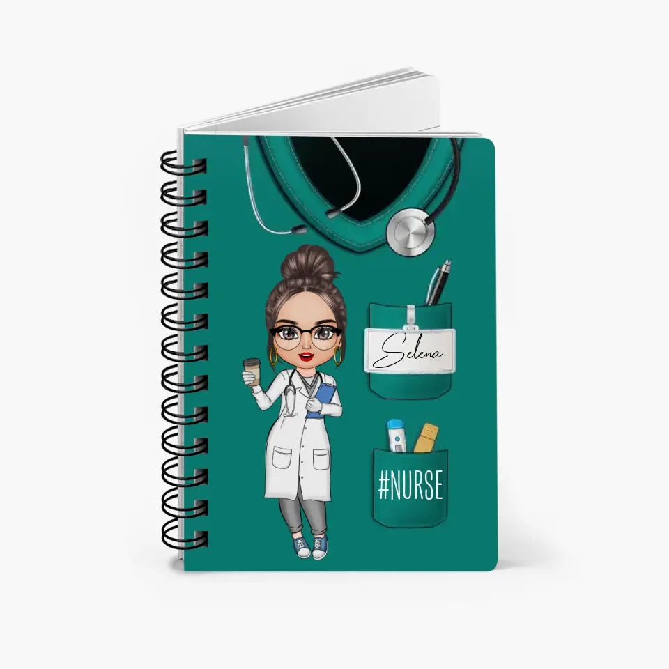 Nurse Life Pretty Doll - Personalized Custom Spiral Journal - Nurse's Day, Appreciation Gift For Nurse